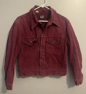 Lee Denim Jacket Womens L Red Classic Trucker Button Up  Cottagecore Distressed - Picture 1 of 9