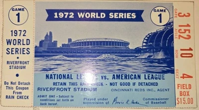 1972 World Series Game 1 Ticket Stub Oakland Athletics Cincinnati Reds - Image 1 of 3