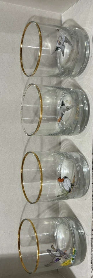 Juego de 4 vasos de whisky Ned Smith Wild Game Ducks adornos dorados antiguos Foto 1 de 4