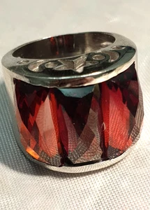 Breiter 925 Silber Ring mit drei großen, blutroten Steinen Baguette RG 56/17,8mm - Bild 1 von 8