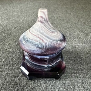 Antique Purple Slag / Malachite Glass Honey Pot ~ Bee Pattern - Picture 1 of 15