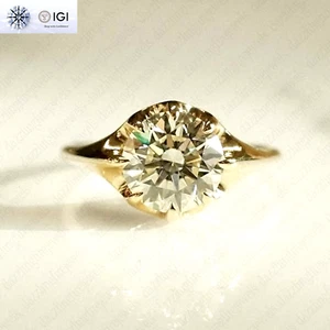 2.50Ct Round Cut F VS1 IGI Lab Grown Diamond Engagement Ring In 14K Yellow Gold - Picture 1 of 13
