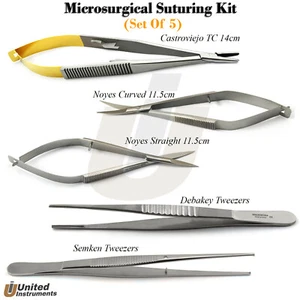 Microsurgery Scissors Str+Cvd Suture Needle Holder Atraumatic Tweezers Forceps - Picture 1 of 6