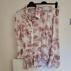 Frank Eden Size 18/20/22 White Pink Sheer Frill Floral Blouse Skirt Outfit 