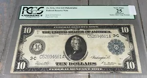 1914 $10 Federal Reserve Note - PCGS Graded VF25 Apparent - SKU N-101 - Picture 1 of 2