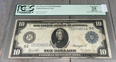 1914 $10 Federal Reserve Note - PCGS Graded VF25 Apparent - SKU N-101 - Image 1 of 2
