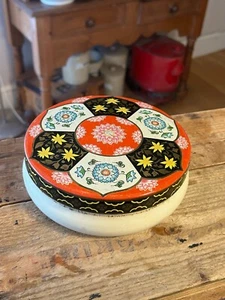 Vintage Biscuit / Confectionary Tin – Flowers / Patchwork Design – Retro! – - Picture 1 of 4
