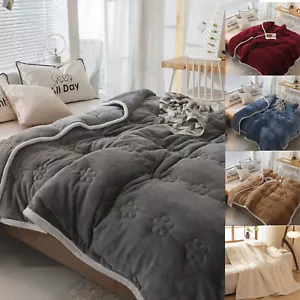 Flannel Quilted Blanket Autumn & Winter Warm Thick Blanket Bed Plush Blanket US - Picture 1 of 55