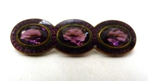 PIN BARRA DE VÁSTAGO DE ORO 9K VIDRIO CHECO PIEDRA PRECIOSA AMATISTA VICTORIANA ANTIGUA DE 2" - Imagen 1 de 10