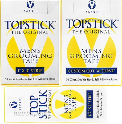 Vapon Topstick® Clear Tape  Mens Grooming 1/2″ Topstick/“A” Curve/1″X 3" 50 Pcs. - Image 1 of 4