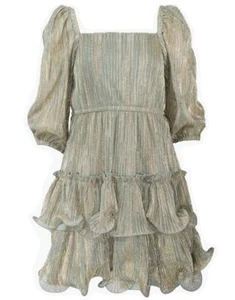 NEW Bonnie Jean Girls Size 7 "SAGE GREEN & GOLD" Metallic Boudre Ruffle Dress - Picture 1 of 5