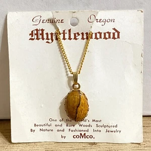 Vtg Comco Myrtlewood Pendant Necklace Sculpted Wooden Cabochon Oregon Jewelry - Picture 1 of 10