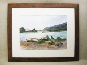 Berg See Landschaft Gemälde Original Wildnis Aquarell gerahmt - Bild 1 von 3