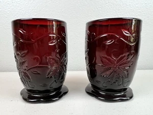 2 Princess House Ruby Red Crystal Votive Candle Holder FANTASIA Poinsettia 3.5" - Picture 1 of 9