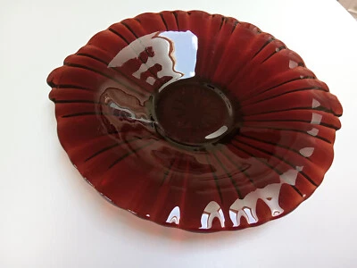 Anchor Hocking Ruby Red Old Cafe Depression Glass 2 Handle Plate 8.5" Glossy USA - Image 1 of 4