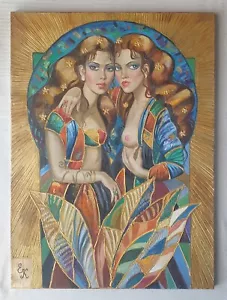 ELENA KHMELEVA b1966 large original signed canvas oil painting Diane & Callisto - Picture 1 of 12