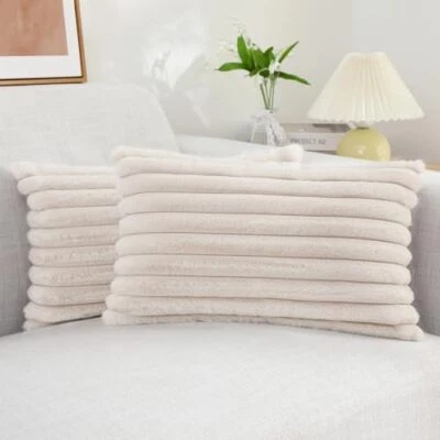  Faux Fur Throw Pillow Covers 12x20 Set of 2, 12 x 20-Inch (Pack of 2) Beige - Image 1 of 4