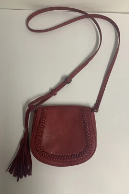 Lucky Brand red Vegan Leather Whipstitch Saddle Crossbody Bag With Tassel - Image 1 of 4
