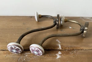 Pair Deluxe Cast Iron & Ceramic Coat Hook - Picture 1 of 14