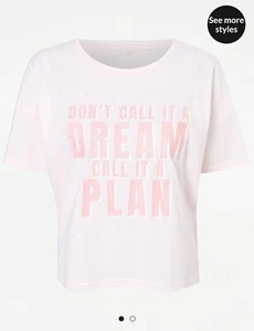 BNWT SIZE 12-14 GEORGE PINK GLITTER DREAM/PLAN MOTIVATIONAL T SHIRT TOP m medium - Picture 1 of 2