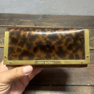 Tory Burch Tortoise Print  Clutch/ Gold Trim/ Sunglass Eyeglass Case/ Make-up - Picture 1 of 19