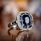 Art Deco 3.54 Ct Blue Cushion Cut Lab Created Diamond Vintage Engagement Ring