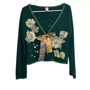 Rare Anthropologie Rabbit Angora Autumn Harvest Cardigan Sweater Floral Applique - Picture 1 of 13
