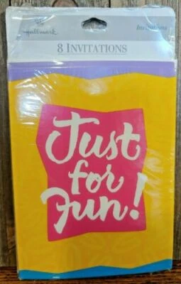(NEW) Vtg Hallmark Just For Fun! Party Invitations 8 Pack NV5793 PINK Yellow - Image 1 of 2
