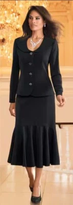 Size 14 Midnight Velvet Jasmine Black Formla Church Party Dinner Skirt Suit Set - Image 1 of 4