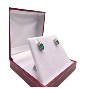 White Gold Finish Created Diamond & Emerald Green Pear Cut Cluster Earrings - Picture 1 of 6