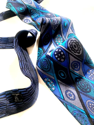 GIANNI VERSACE VINTAGE AÑOS 90 PASTILLA SIMBÓLICA TIE GRIDS CRESTA AZUL ITALIA - Imagen 1 de 4
