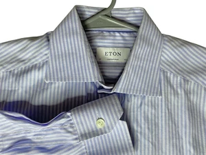 Eton Contemporary Dress Shirt Mens Size 15.5 39 Blue white Striped Designer - Picture 1 of 6