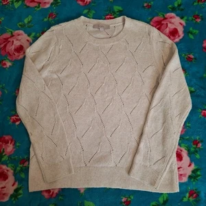 LOFT Größe L Pointelle Pullover Creme Elfenbein Baumwolle/Acrylic/Wolle Langarm - Bild 1 von 9