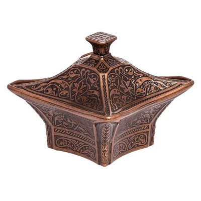 Plato para servir caramelo chocolate azúcar latón recubierto hecho a mano con tapa azúcar... Foto 1 de 4