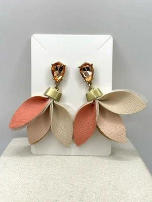Versona Simulated Topaz Peach Beige Fabric Lace Floral Leaves Dangle Earrings - Image 1 of 4