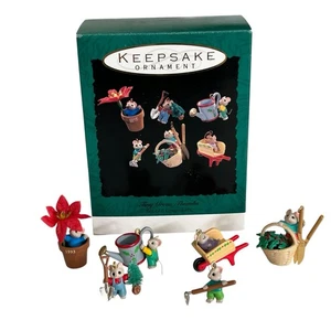 Hallmark Ornaments Tiny Green Thumbs Set of 6 Miniature Keepsake Mice 1993 Mouse - Picture 1 of 9
