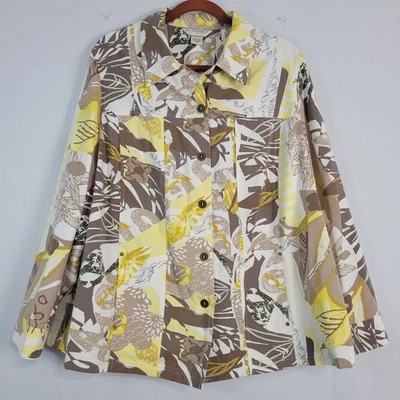 Allison Daley mixed print floral jacket size 20W tan yellow white artsy career - Image 1 of 4