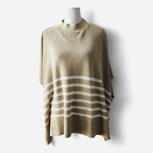 J.Crew Women's One Size Mock Neck One Size Beige White Poncho Knit Sweater NWT - Picture 1 of 7