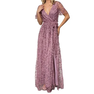 Baltic Born Maxikleid Marseille Mauve Blumen bestickt Schmetterlingsärmel M - Bild 1 von 8