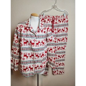 Hanna Anderson Weihnachten Rentier Pyjama 2-teiliges Set Flanell Damen Large - Bild 1 von 4