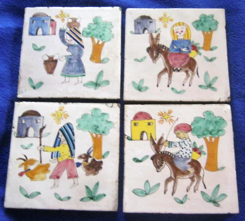 Tiles Antique Italy Figural Tile for Mural 6" x 6" x 3/4" Vintage Art Pottery Cover