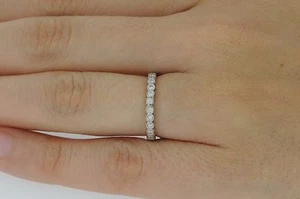 Art Deco Style 18K White Gold .38ct Bezel Set Diamond Eternity Band (Size 4.25+) - Picture 1 of 6