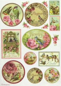 Papel de arroz para álbum de recortes decoupage hoja artesanal - pájaros y balcón - Imagen 1 de 1