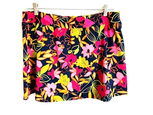 Lands' End Woman 14L Navy Blue Pink Floral Swim Skirt Skort Beach Pool - Picture 1 of 11