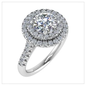 18K White Gold Bridal Ring–Double Halo–Round Lab Grown Diamond–Anniversary gift - Picture 1 of 2