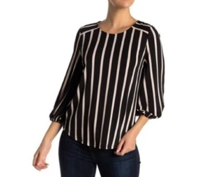 Top Adrianna Papell Grande L Negro Rosa Rayas Verticales Elastizado Manga Campesina - Imagen 1 de 5