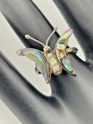 MEXICO 925 STERLING SILVER ABALONE PAUA SHELL BUTTERFLY RING SIZE ADJUSTS 3501 - Image 1 of 4