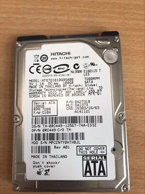 Hitachi 100GB SATA Drive - HTS721010G9SA00 - 0A27318 - 42T1021 - 0A26568 - Image 1 of 4