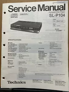 Original Servicehandbuch für den Technics SL-P104 CD Player ~ Reparatur - Bild 1 von 2