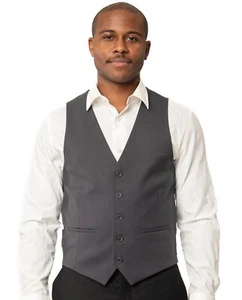 Slim Fit Men Dress Vest Micro Textured Weave Charcoal Grey 5 Button 11812 AZAR - Picture 1 of 6